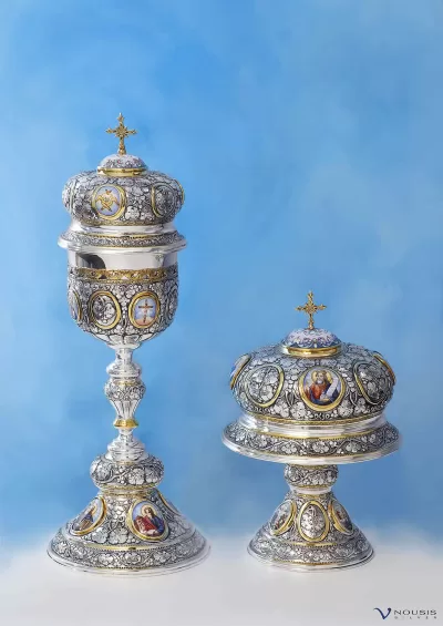 Goldplate sterling silver chalices with enamels (DIS6-4.1) • Byzantine Art • Ecclesiastical items • Church utensils