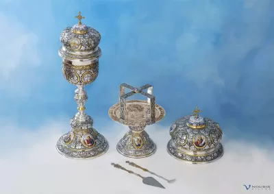 Goldplate sterling silver chalices with enamels (DIS6-4.2) • Byzantine Art • Ecclesiastical items • Church utensils