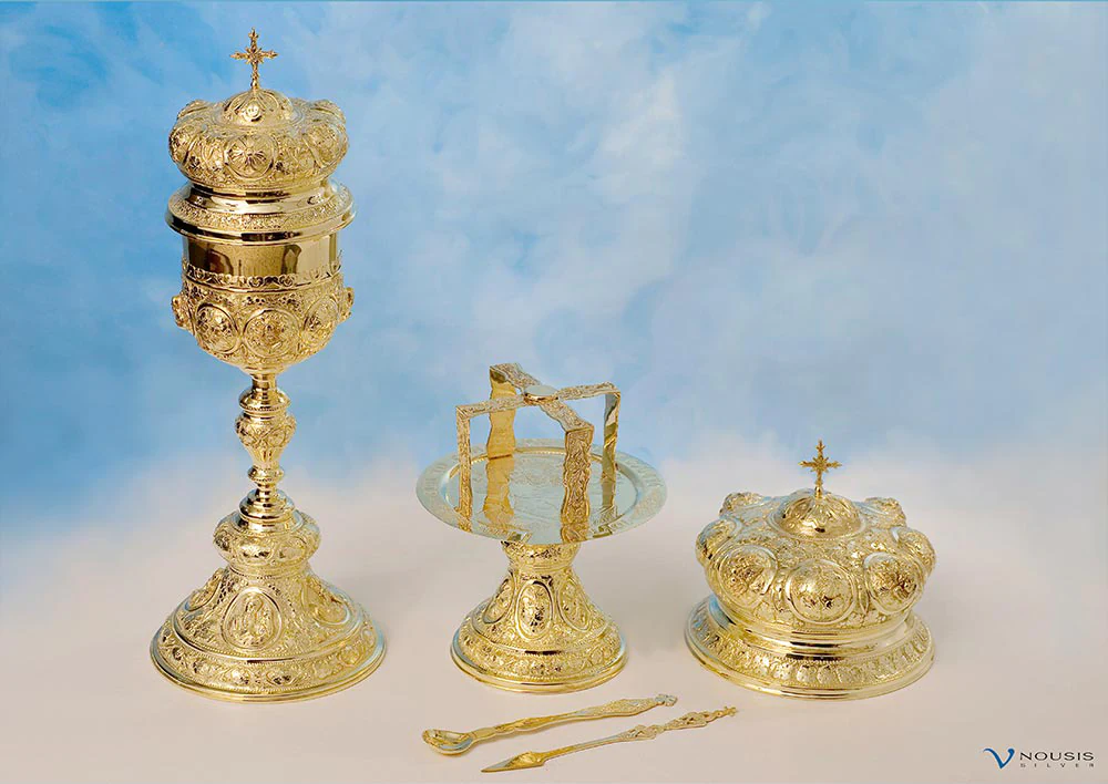 Nousis Silver • Gold Plated Sterling Silver Chalices • Custom made ecclesiastical church sterling silver utensils