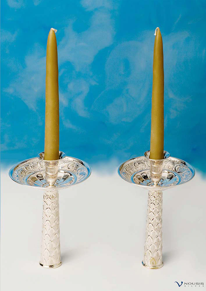 Nousis Silver • Sterling silver ecclesiastical candlesticks • Greek orthodox ecclesiastical church utensils