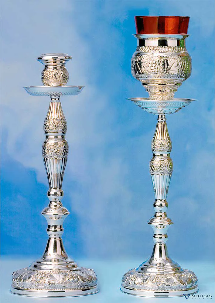 Nousis Silver • Sterling silver standing vigil oil lamps • Custom made ecclesiastical church utensils