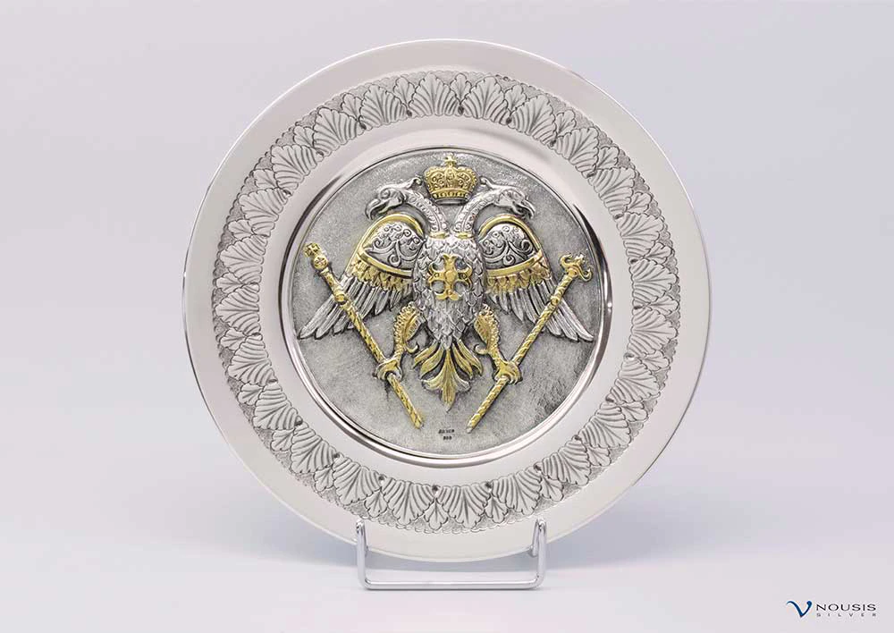 Nousis Silver • Two-headed eagle sterling silver plate • Custom ecclesiastical gifts